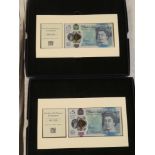 Two mint UK Polymer £5 bank notes in presentation boxes