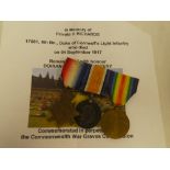 A 1914/15 star trio of medals awarded to No. 17881 Pte. H. Richards 8th DCLI - killed in action 04.