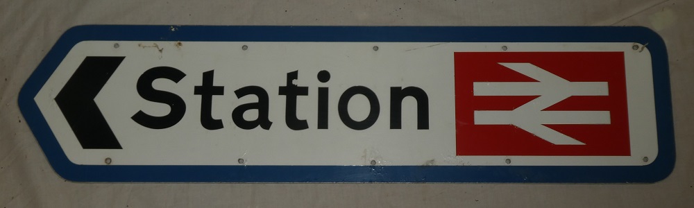 A British Railway station directional aluminium sign "Station" 7½" x 30"