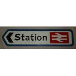 A British Railway station directional aluminium sign "Station" 7½" x 30"