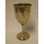 A silver circular presentation goblet engraved "Presented by Capt. C. Everett Commanding 10th Co.
