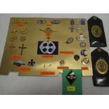 A collection of Chaplain's military badges including USA Air Force, United States Army, Argentina,