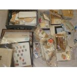 A large box containing a large selection of GB and World stamps in packets, postal covers,