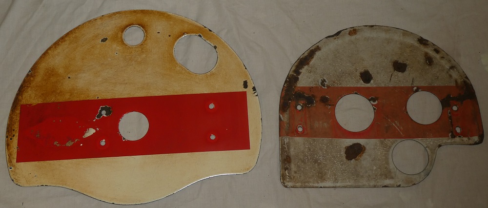 Two enamelled railway shunting signal discs