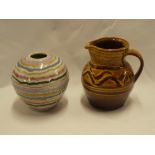 A studio pottery tapered jug by Margaret Leach of Wye Valley Pottery and a studio pottery
