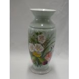A Victorian china tapered vase with painted floral decoration on pale green ground 16½" high (af)