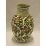 A Denby Studio Pottery tapered vase with painted floral decoration 11" high