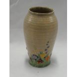 A Crown Devon Fieldings pottery tapered vase with raised floral decoration