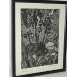 A black and white etching "Jungle Etching 2/2" signed C.