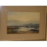 S** H** Richardson - watercolour Estuary view with ducks,