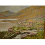 J** L** Barker - watercolour A highland river scene,