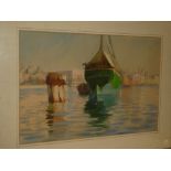 Ruth Mercier - watercolour Sailing boats off the Mediterranean coast,