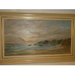 Leonard Heather - oil on canvas "Cornish Coast", inscribed to verso,