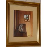 Amanda Clark - watercolour "Cat called Ghost", signed,