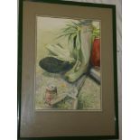 John Freeborne - watercolour "Green Wellies", signed, labelled to verso,