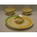 A Clarice Cliff Newport Pottery Art Deco oval meat platter with yellow and green lined decoration