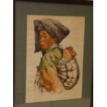 M** Saung - watercolour Asian female with child,