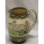 A Royal Doulton Series ware china tapered jug with children in a garden transfer decoration,