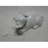 A Chinese porcelain figure of a dog with fish 6½" long (af)