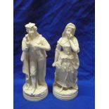 A pair of Parian-style figures of a classical male and female 14" high