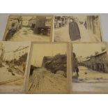 Four Victorian cabinet photographs of floods in St. Ives showing flood damage by W. Trevorrow of St.