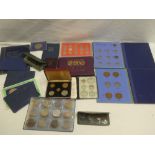 Various GB decimal coin sets, mixed Foreign coins, 1951 crown, folders of various coins,