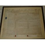 Three framed and glazed Vellum indentures including 1799 Middlesex indenture etc (3)