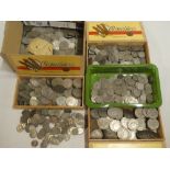 A selection of various pre-decimal coinage including half crowns, shillings, florins etc.