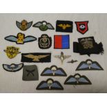 A selection of various cloth badges including parachutist's wings,