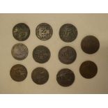 Eleven late 18th/early 19th century copper half penny tokens including J Kilvington 1793 halfpenny,