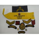 A Second War Civil Defence Corps Warden's arm-band, printed cotton Civil Defence arm-band,