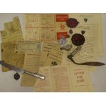 A selection of various Second War related insignia and paperwork including "NFS 6" circular patch,