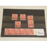 A selection of Turks and Caicos Islands Forged War Tax overprint stamps including a strip of five
