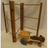 A pre-War Triang wooden pull-along elephant truck and a pre-War child's clothes airer (2)