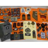 A selection of various Military badges and insignia including RAF Chaplain's arm band,