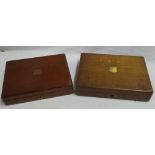 A brass mounted oak box and brass mounted mahogany box,