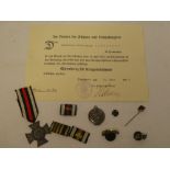 A First War German Cross of Honour without swords 1914-1918 together with original certificate