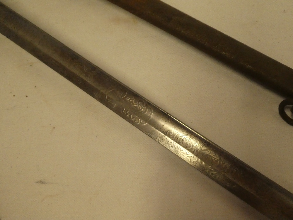 A Victorian Rifle Volunteer's Officer's sword with 32" etched steel blade, - Image 3 of 3