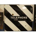 An enamelled railway square black and white sign "Telephone Code" 15" x 16"