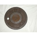 A Great Western Railway cast-iron oil and gas circular trackside cover,