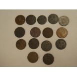 Fifteen various late 18th/early 19th century copper halfpenny tokens including Duke of Lancaster