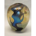 A Cornish art glass tapered vase by Norman Stuart Clarke with lustre tree decoration, signed,
