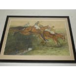 E** Blyth - watercolour Horse racing scene,