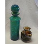 A Mdina turquoise cylindrical jar and stopper,