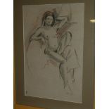 Pauline Davidson - charcoal/crayon Study of a nude female, signed with initials,