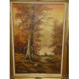 Woolrige - oil on canvas A woodland clearing, signed,