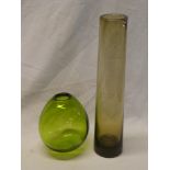 A Holmegaard green tinted art glass tapered vase,