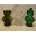Three art glass rectangular vases with circular centres,
