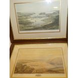 A pair of coloured re-printed lithographs of the River Fal, limited edition,