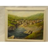 David Rylance - oil on board Cornish coastal village, signed,